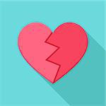 Crushed heart. Flat stylized object with long shadow