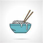 Flat color design vector icon for blue bowl with noodle and chopsticks on white  background