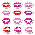 Sexy women's lips vector icons set isolated on white