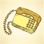 Sketch retro phone in vintage style, vector