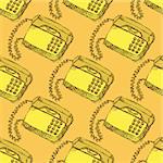 Sketch  phone in vintage style, vector seamless pattern