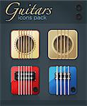 Vector set of guitar icons for music software, acoustic and electric musical instruments, eps10