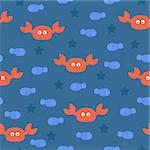 Sea crab star seamless pattern on blue background. Stock vector illustration.