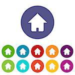Home web flat icon in different colors. Vector Illustration