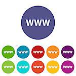 Www web flat icon in different colors. Vector Illustration