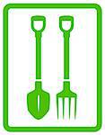 green isolated garden landscaping tools icon on frame