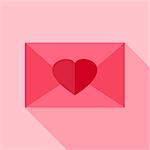 Love envelope with heart. Flat stylized object with long shadow