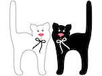 Black and white funny cats with ties, hand drawing vector artwork