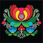 Vector background of floral folk art from Norway isolated on black