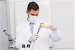 Scientist measuring corn in the laboratory