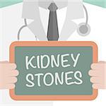 minimalistic illustration of a doctor holding a blackboard with Kidney Stones text, eps10 vector