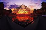 Louvre Pyramide at sunset, Paris, France, Europe