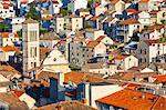 Elevated view over the picturesque harbour town of Hvar, Hvar, Dalmatia, Croatia, Europe