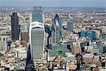 Elevated view of skyscrapers in the City of London's financial district, London, England, United Kingdom, Europe