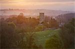 Cotswold countryside and St. James Church at dawn, Chipping Campden, Cotswolds, Gloucestershire, England, United Kingdom, Europe