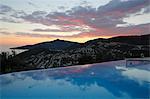 Infinity pool at sunset, Mediteran Hotel, Kalkan, Lycia, Antalya Province, Mediterranean Coast, Southwest Turkey, Turkey, Asia Minor, Eurasia