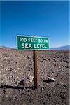 100 Feet Below Sea Level Sign, Death Valley National Park, California, USA