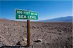 100 Feet Below Sea Level Sign, Death Valley National Park, California, USA