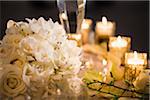 Bouquet and Candles on Table at Wedding Reception