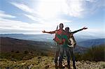 Hikers enjoying view from hilltop, Montseny, Barcelona, Catalonia, Spain