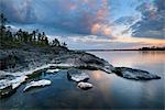 View of Ladoga Lake from Iso Koirasaari Island at sunset, Ladoga Lake, Republic of Karelia, Russia
