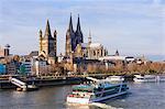 Great Saint Martin Church and Cologne Cathedral, Cologne (Koln), North Rhine Westphalia, Germany, Europe