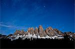 The starry sky above the Odle-Villnoss massif in the Puez-Odle Nature Park, South Tyrol, Italy, Europe