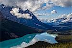 Peyto Lake with low clouds, Banff National Park, UNESCO World Heritage Site, Alberta, Rocky Mountains, Canada, North America