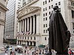 New York Stock Exchange and George Washington statue, Wall Street, Manhattan, New York City, New York, United States of America, North America