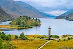 Glenfinnan Monument to 1745 landing of Bonnie Prince Charlie at start of Jacobite Uprising, Loch Shiel, Highlands, Scotland, United Kingdom, Europe