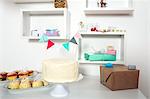 Cake, decoration and gift boxes on Birthday party, Munich, Bavaria, Germany