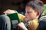 Portrait of little boy reading a book