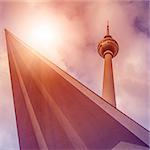 famous tv tower at Berlin city centre from below, Berlin, Germany