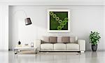 Minimalist living room with vertical garden in frame on wall - 3D Rendering