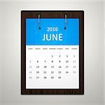 An image of a stylish calendar for event planning 2016 june