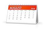 An image of a table calendar for your events 2016 August