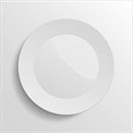 Clean white plate with glossy place on grey background without food