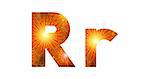 Set of English letters signs uppercase and lowercase R, stylized gold and orange holiday firework with stars and flares, elements for web design.