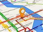 New York navigation subway map with yellow pin