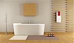 modern bathroom with wooden decorative elements - 3D Rendering