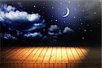 backgrounds night sky with stars and moon and clouds. wood