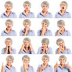 Composite of multiple portraits of a elderly woman in different expressions