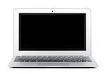 Netbook with black blank screen. Isolated on white background