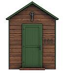 wooden garden shed with green closed door isolated on white background - 3D Rendering
