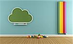 Child room with blackboard and colorful vertical heater - 3D Rendering