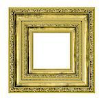 richly decorated golden square frame isolated on white background