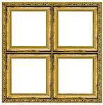 Golden quadruple frame isolated on pure white background