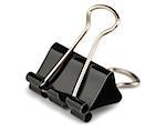Black metal paper binder clip isolated on white background
