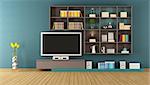 Modern lounge with wall unita and television - 3D Rendering