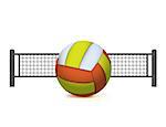 An illustration fo a realistic volleyball and volleyball net isolated on white. Vector EPS 10 available. EPS contains a gradient mesh.